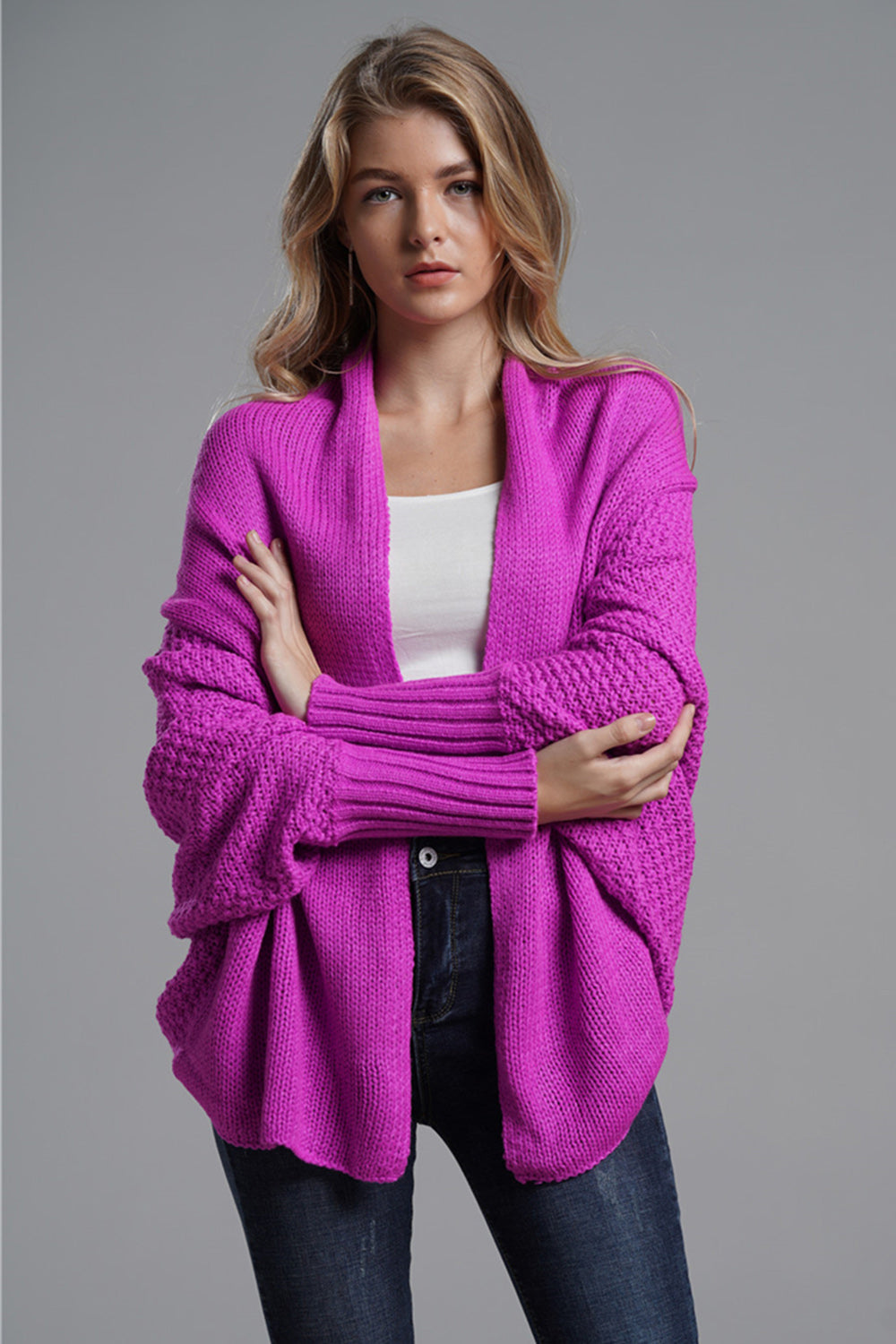 Open Front Batwing Sleeve Cardigan Trandify Deal