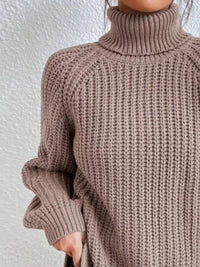 Plus Size Turtleneck Sweater - Ribbed Long Sleeve Top