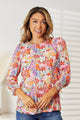 Double Take Floral Print Long Puff Sleeve Blouse Trandify Deal