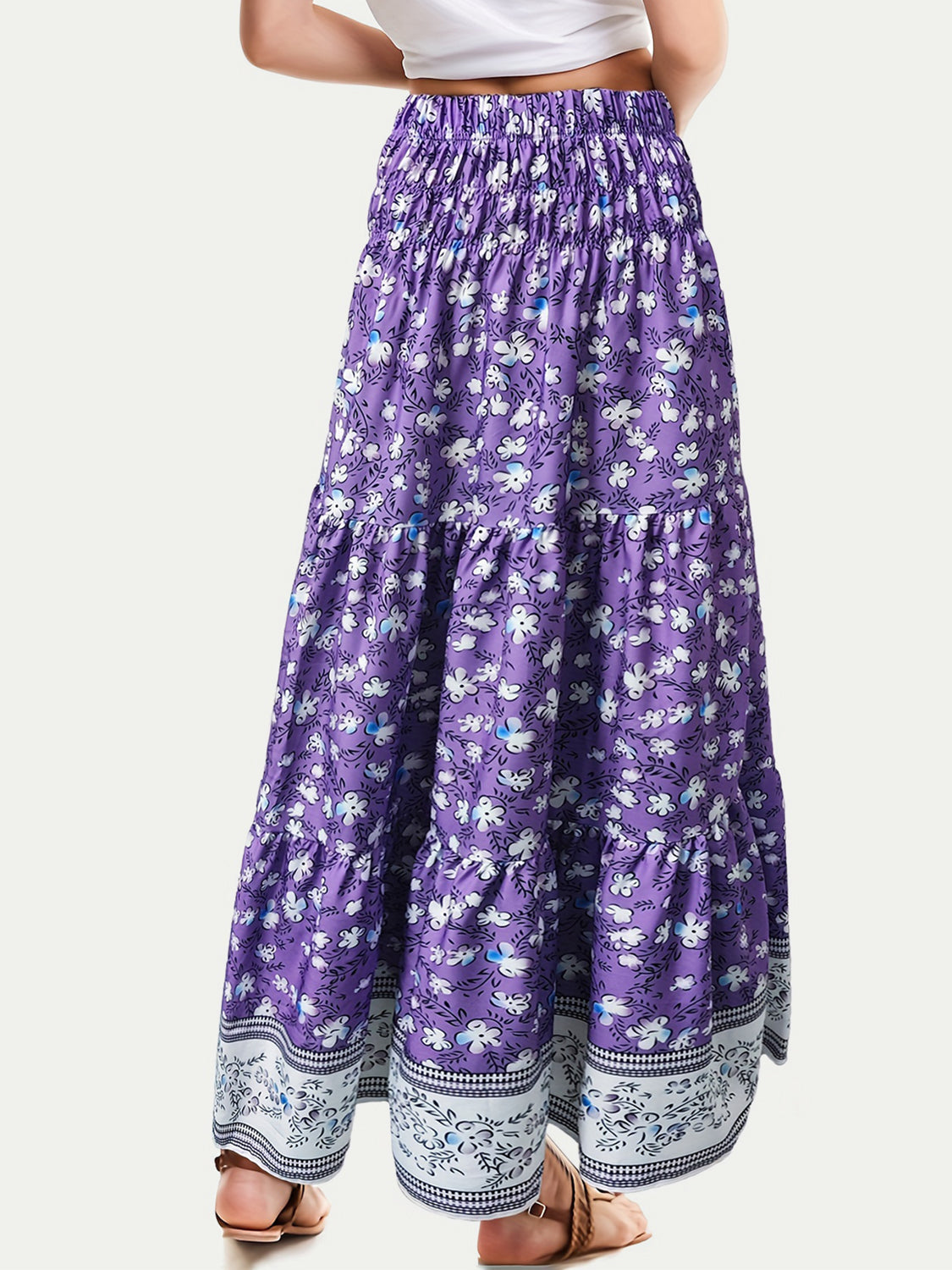 Full Size Tiered Printed Elastic Waist Skirt Trandify deal