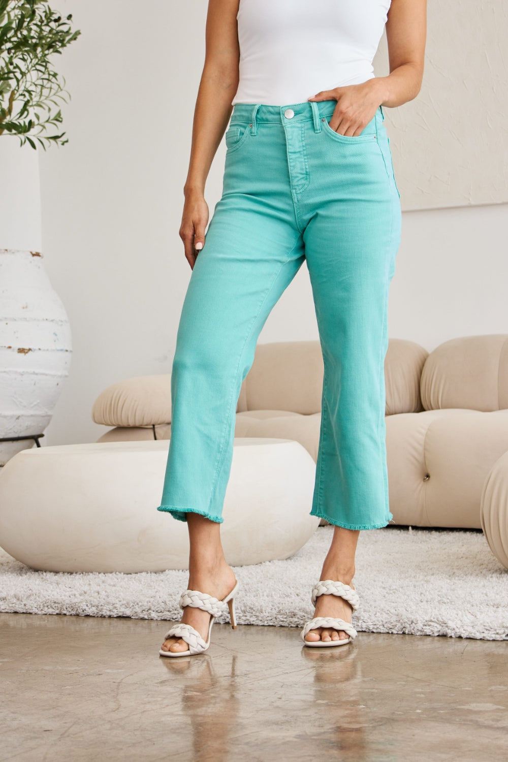 RFM Full Size Tummy Control High Waist Raw Hem Jeans Trandify deal