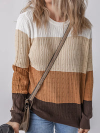 Women's Colorblock Cable Knit Sweater - 100% Cotton