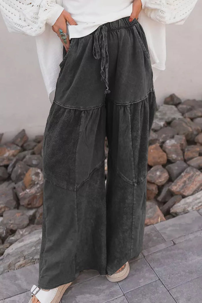 Mineral Wash Wide Leg Pants - Tiered Boho Drawstring