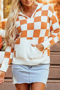 Checkered Long Sleeve Hooded Sweater Trandify Deal