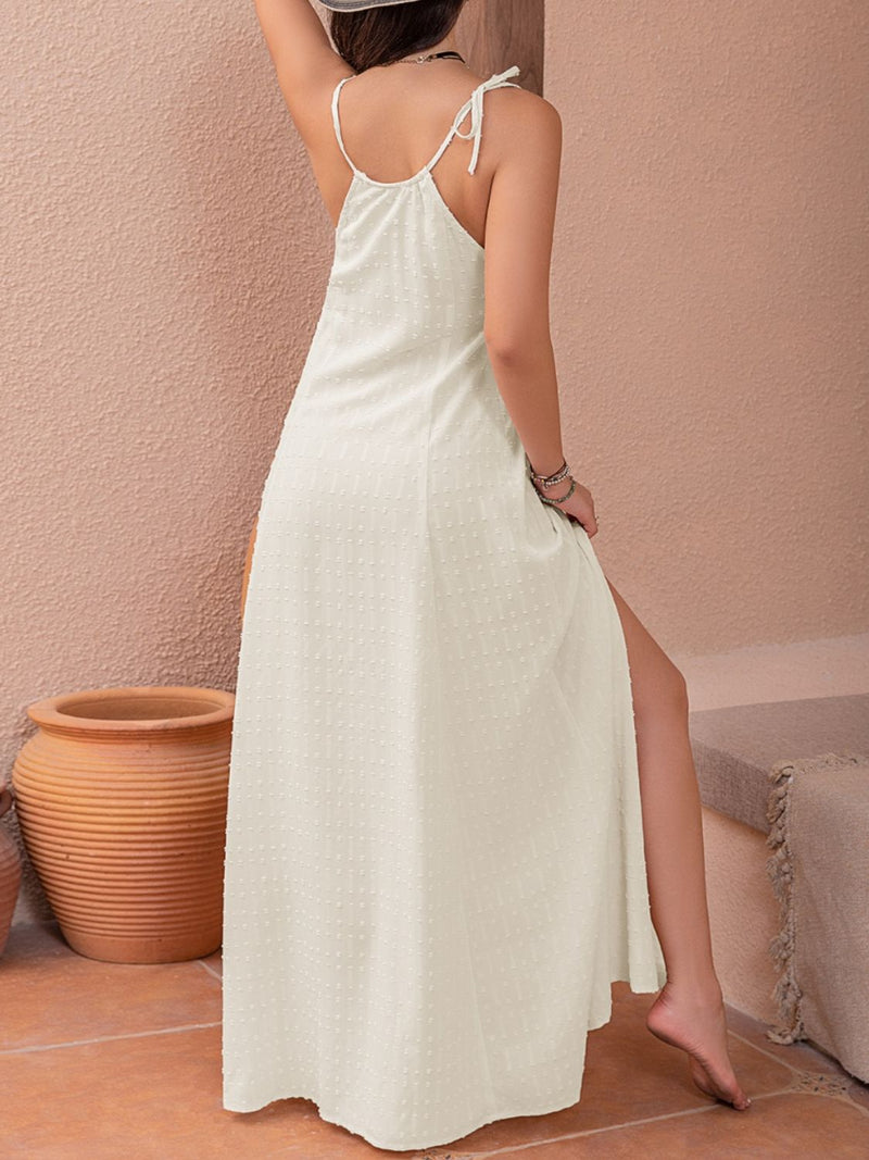Swiss Dot Cutout Sleeveless Maxi Dress Trandify Deal