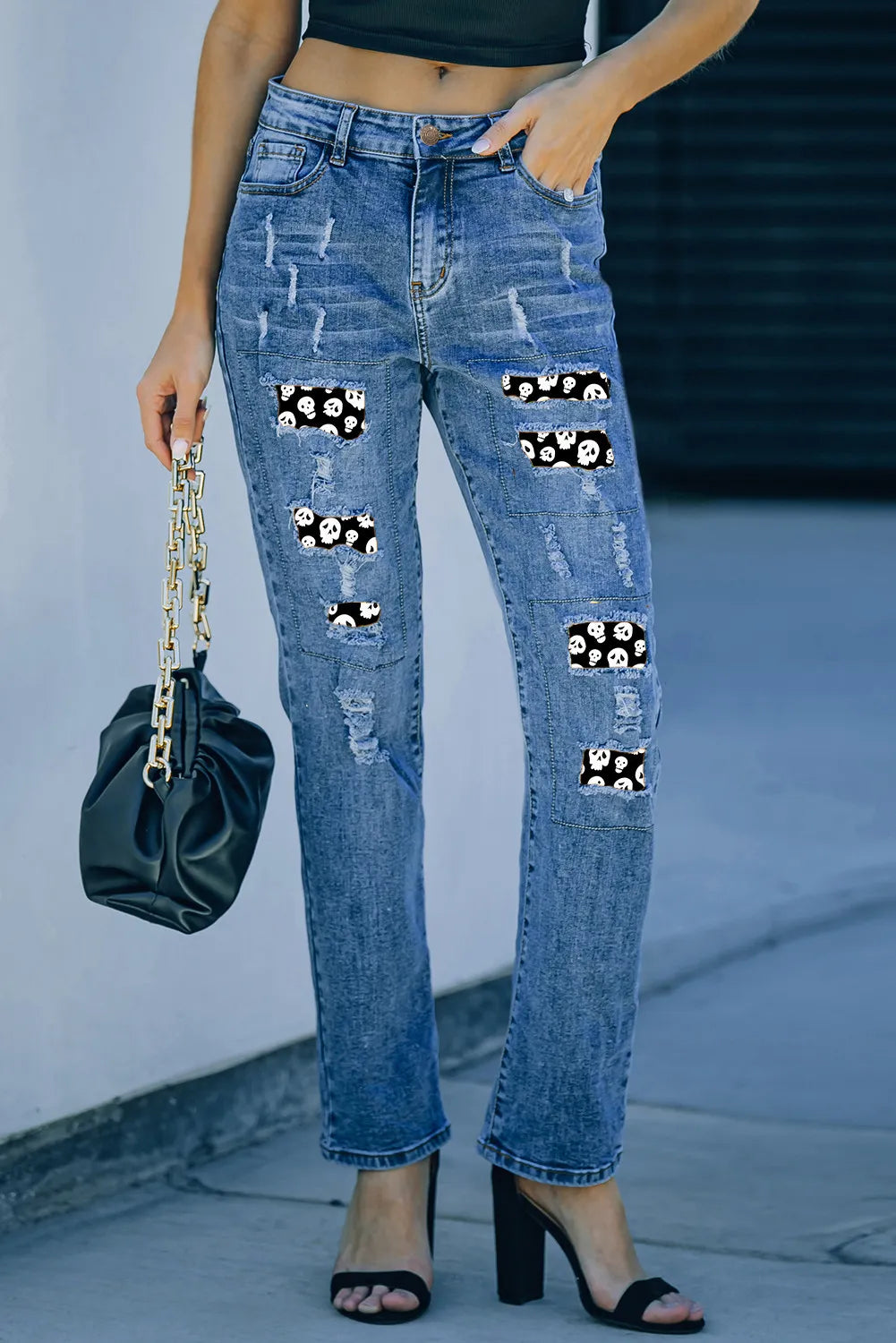 Distressed Skeleton Pattern Jeans with Pockets Trandify Deal