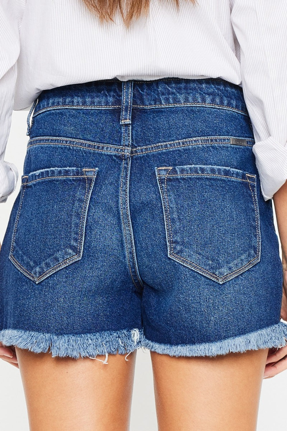 Kancan High Rise Frayed Hem Denim Shorts Trandify deal