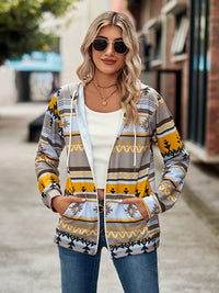 Geometric Zip Up Long Sleeve Hooded Jacket Trandify Deal