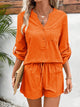 Notched Long Sleeve Top and Shorts Set Trandify deal