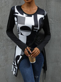 Perfee Geometric Round Neck Long Sleeve T-Shirt Trandify deal