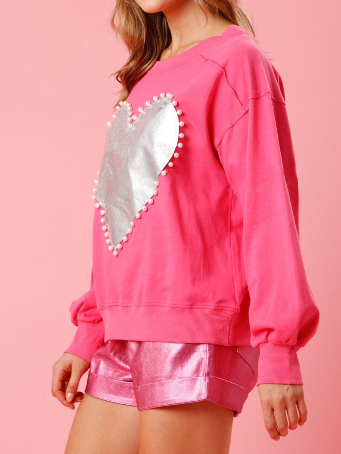 Pearl Trim Round Neck Sweatshirt Trandify deal