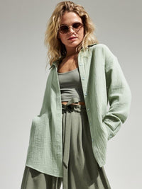 Textured Collared Neck Long Sleeve Shirt Trandify deal