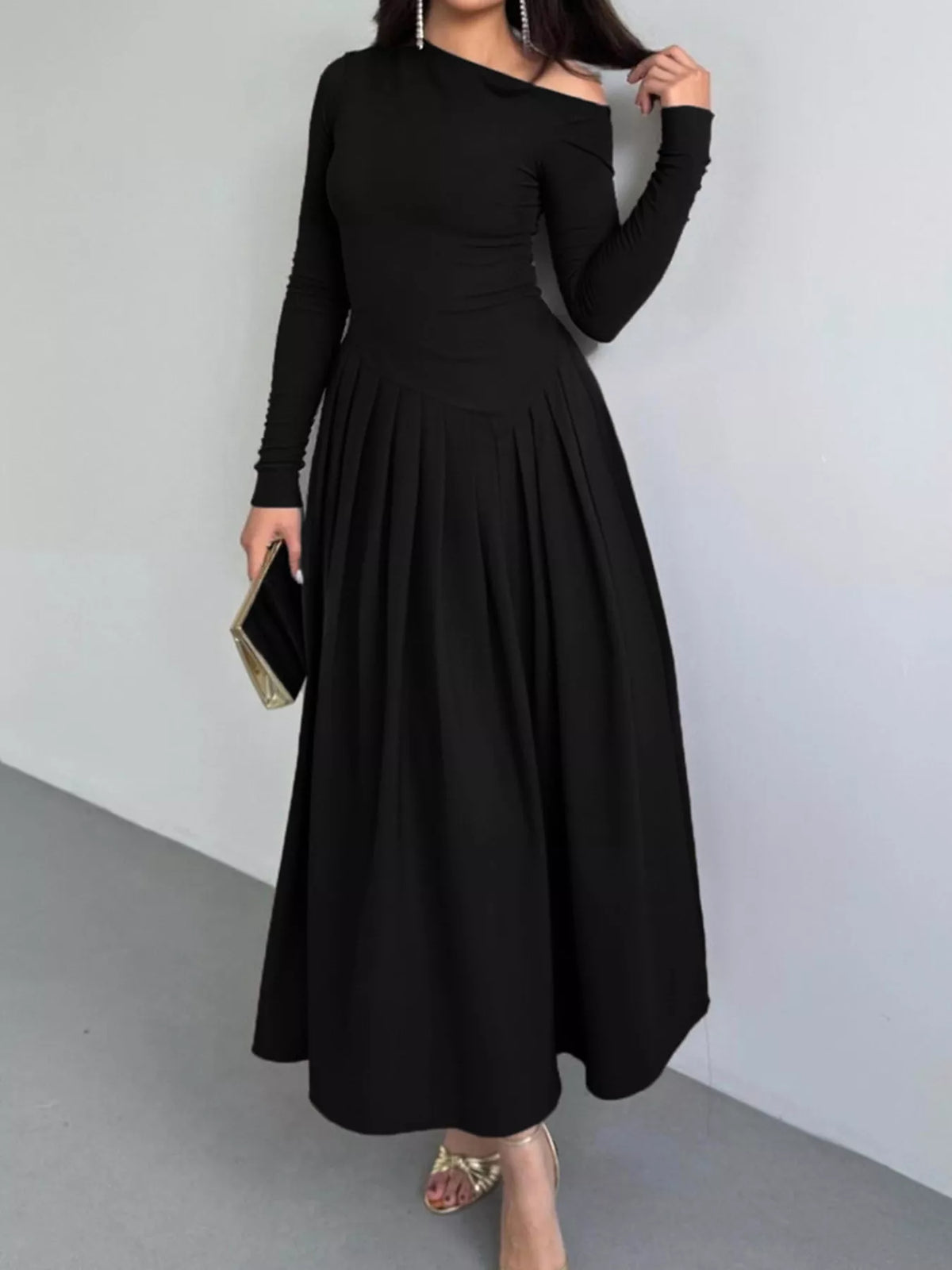 Ruched One Shoulder Bodycon Dress in Black