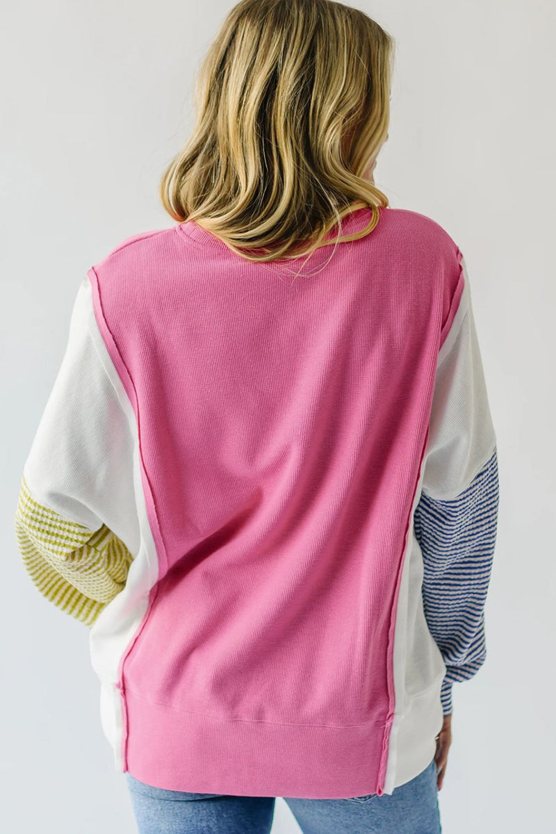 Exposed Seam Contrast Long Sleeve Sweatshirt Trandify Deal