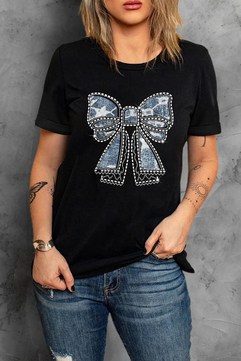 Bow Round Neck Short Sleeve T-Shirt - Trandify Deal