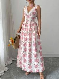 Floral Print Tie Back Maxi Dress – Women’s Boho Summer Long Sleeve Dress