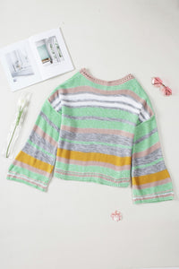 Contrast Striped Boat Neck Dropped Shoulder Sweater Trandify Deal