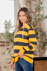 Full Size Drawstring Striped Long Sleeve Hoodie Trandify deal