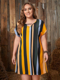 Plus Size Striped Short Sleeve Mini Dress Trandify deal
