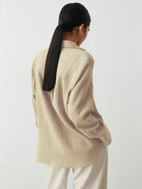 Textured Collared Neck Long Sleeve Shirt Trandify deal