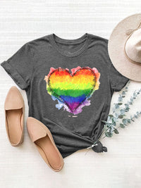 Heart Graphic Round Neck Short Sleeve T-Shirt Trandify deal