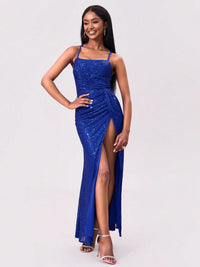 Slit Sequin Square Neck Spaghetti Strap Dress Trandify Deal