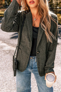 Pocketed Buttoned Long Sleeve Blazer Trandify Deal