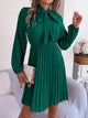 Tie Neck Balloon Sleeve Pleated Dress Trandify deal