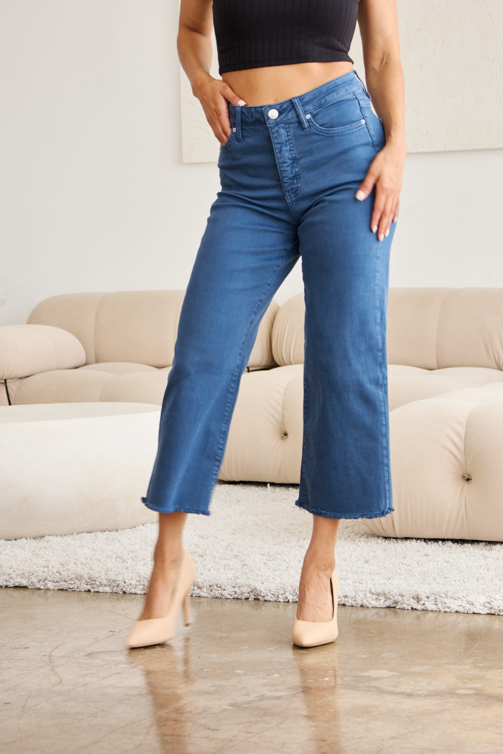 RFM Full Size Tummy Control High Waist Raw Hem Jeans Trandify deal
