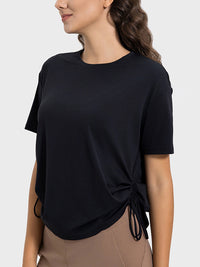 Millennia Drawstring Round Neck Short Sleeve Active T-Shirt Trandify deal