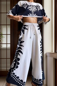 Printed Half Sleeve Top and Wide Leg Pants Set Trandify Deal