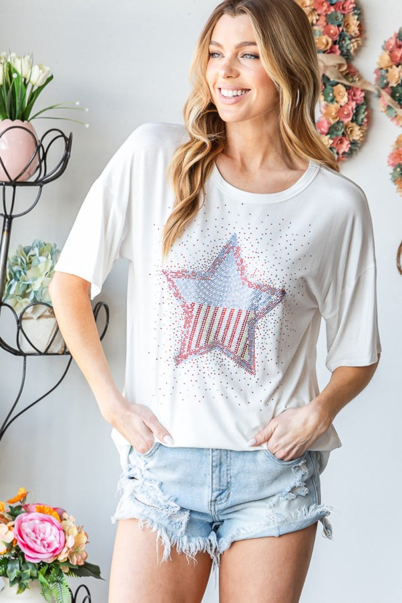 Heimish Full Size Star Patch Short Sleeve T-Shirt Trandify deal