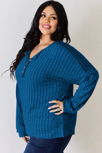 Basic Bae Full Size Ribbed Half Button Long Sleeve T-Shirt Trandify Deal