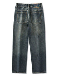 Close-up texture of cotton blend denim fabric with stretch for men's jeans.