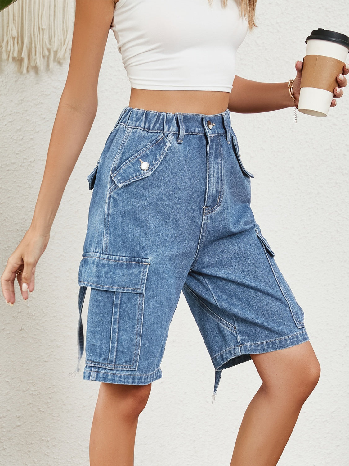 High Waist Denim Shorts with Pockets Trandify deal