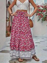 Full Size Tiered Printed Elastic Waist Skirt Trandify deal