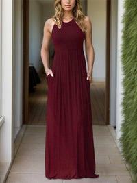Pocketed Round Neck Sleeveless Dress Trandify Deal