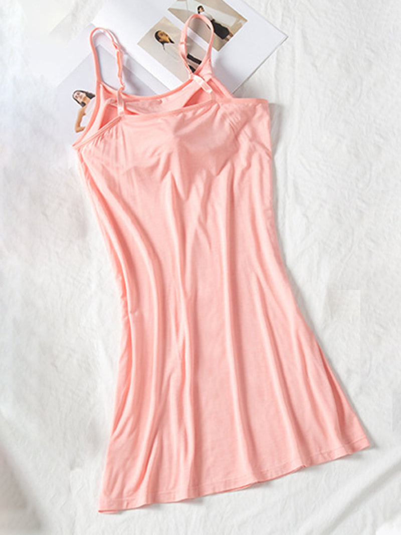 Round Neck Spaghetti Strap Cami Dress with Bra Trandify Deal