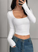 Ribbed Long Sleeve Crop Top for Women