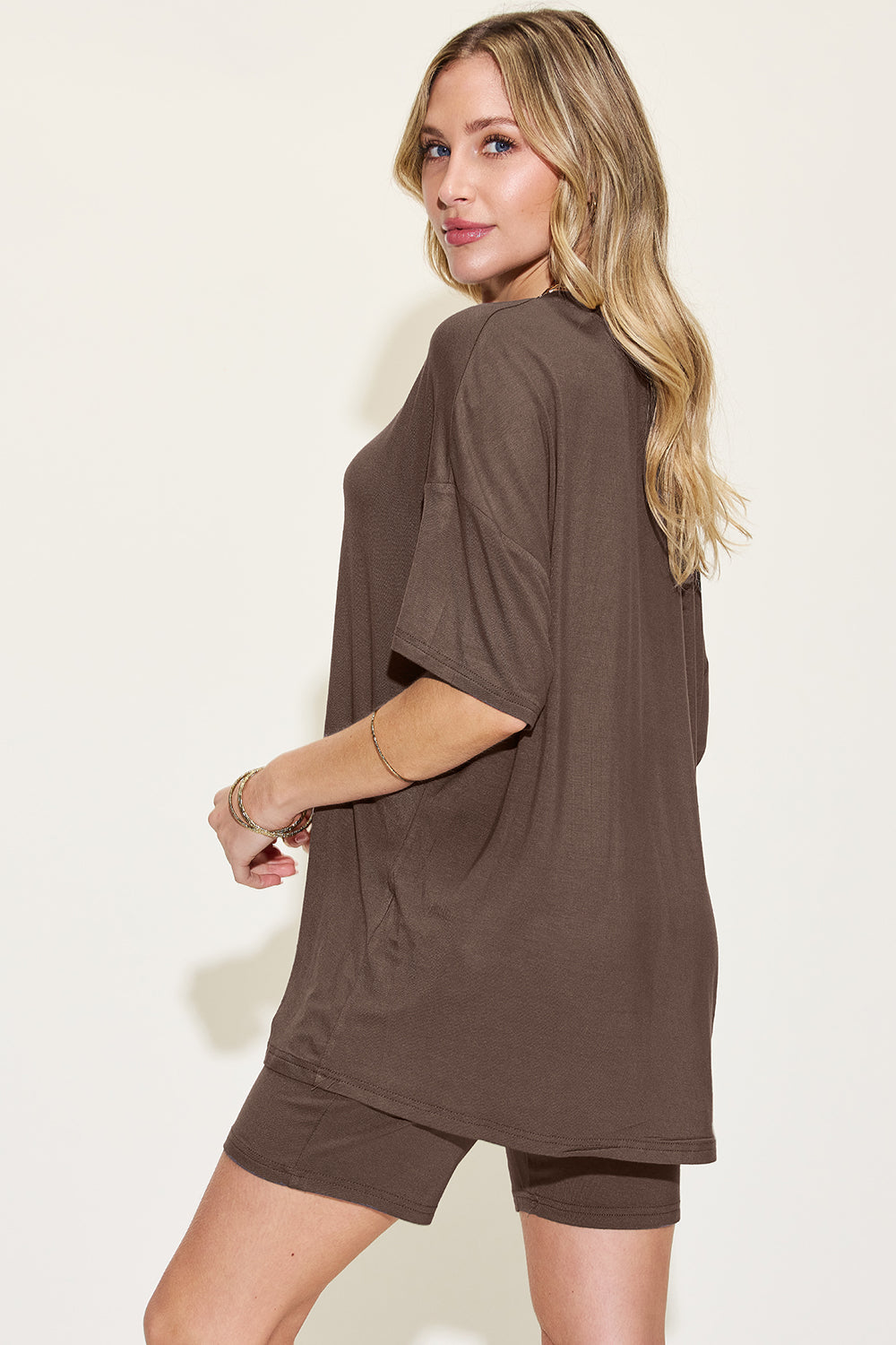 Basic Bae Full Size V-Neck Drop Shoulder T-Shirt and Shorts Set Trandify Deal