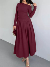 Ruched One Shoulder Bodycon Dress in Burgundy