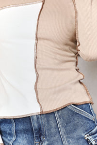 Double Take Color Block Exposed Seam Top Trandify Deal