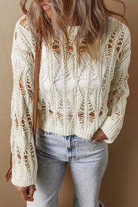 Cutout Round Neck Long Sleeve Knit Cover Up Trandify Deal