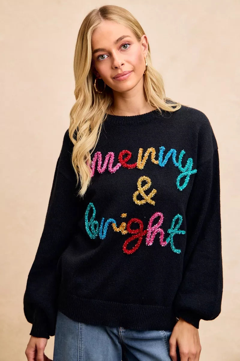 BiBi Tinsel Christmas Sweater | Embroidered Holiday Wear
