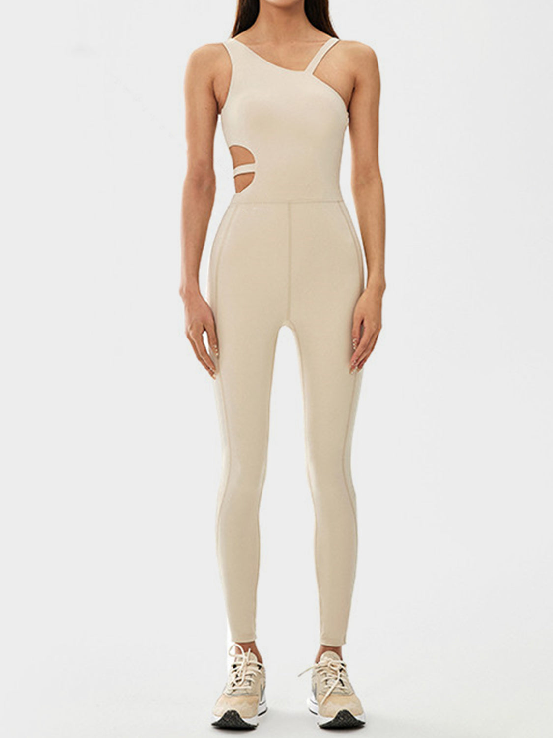 Cutout Asymmetrical Neck Active Jumpsuit Trandify deal