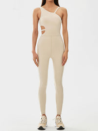 Cutout Asymmetrical Neck Active Jumpsuit Trandify deal