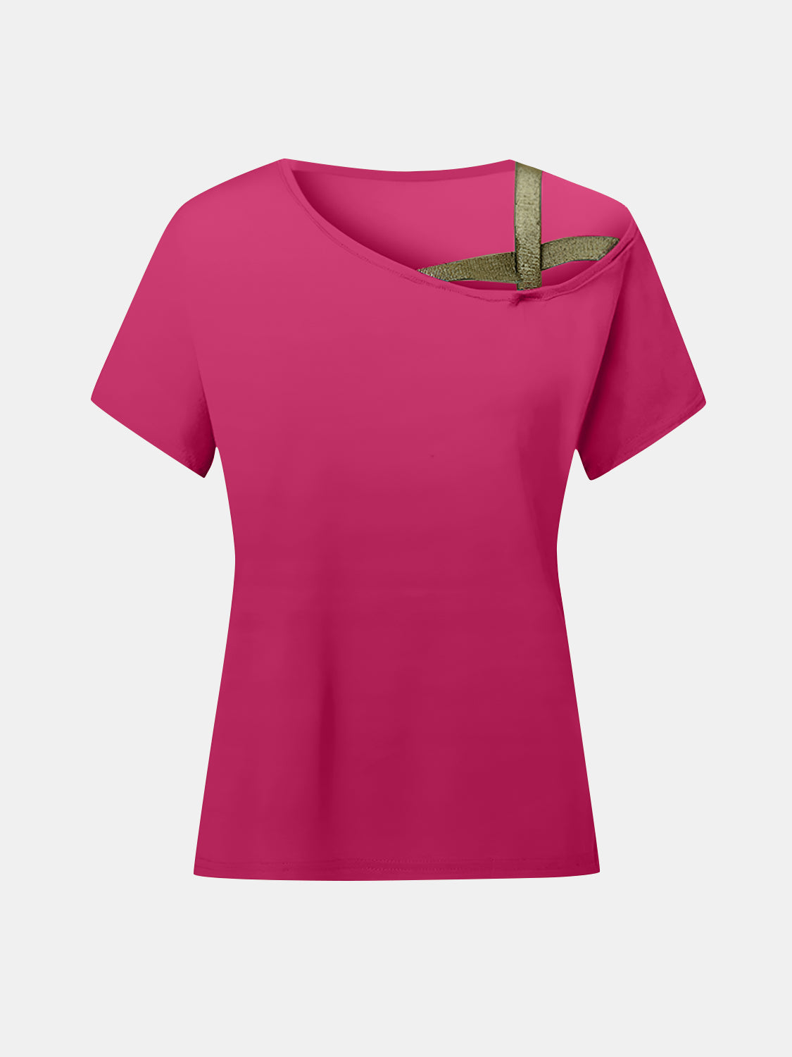 Asymmetrical Neck Short Sleeve T-Shirt Trandify Deal