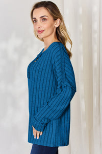 Basic Bae Full Size Ribbed Half Button Long Sleeve T-Shirt Trandify Deal