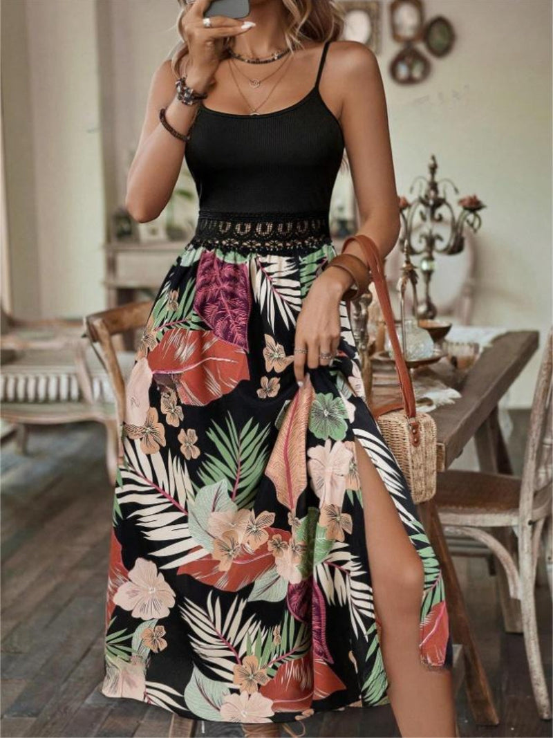 Slit Printed Scoop Neck Cami Dress Trandify Deal