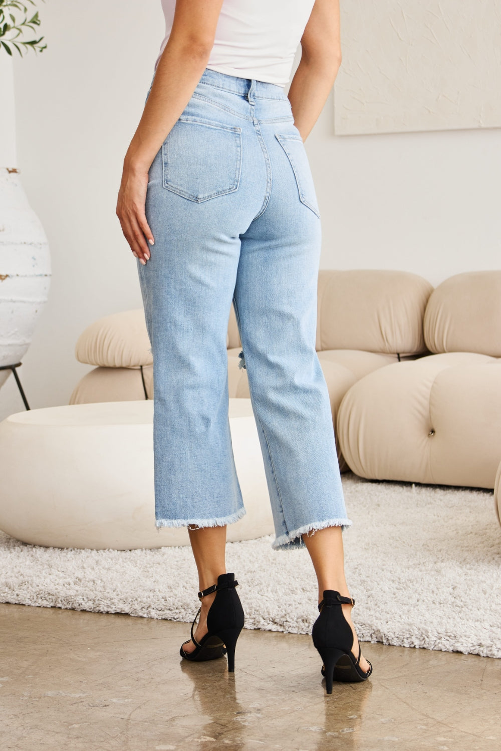 RFM Full Size Tummy Control High Waist Raw Hem Distressed Jeans Trandify deal